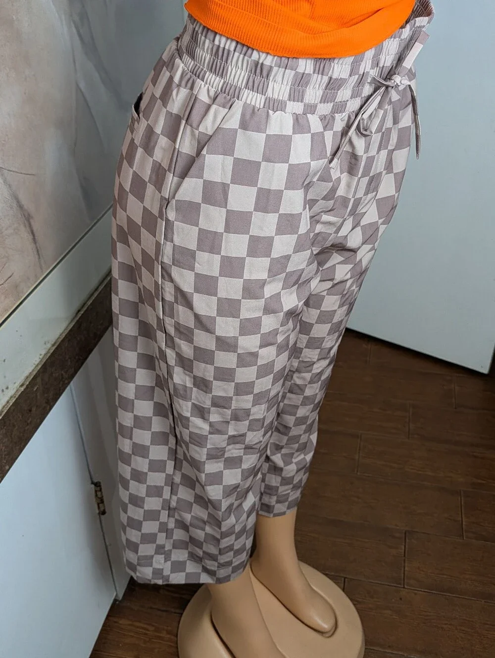 NWT Albion Fit Audrey  Brown Checkers Plaid Wide Leg Trousers Size S/P